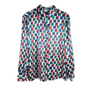 Joan Leslie Sz 16W Silky Blouse Button Down Evening Cocktail Shirt